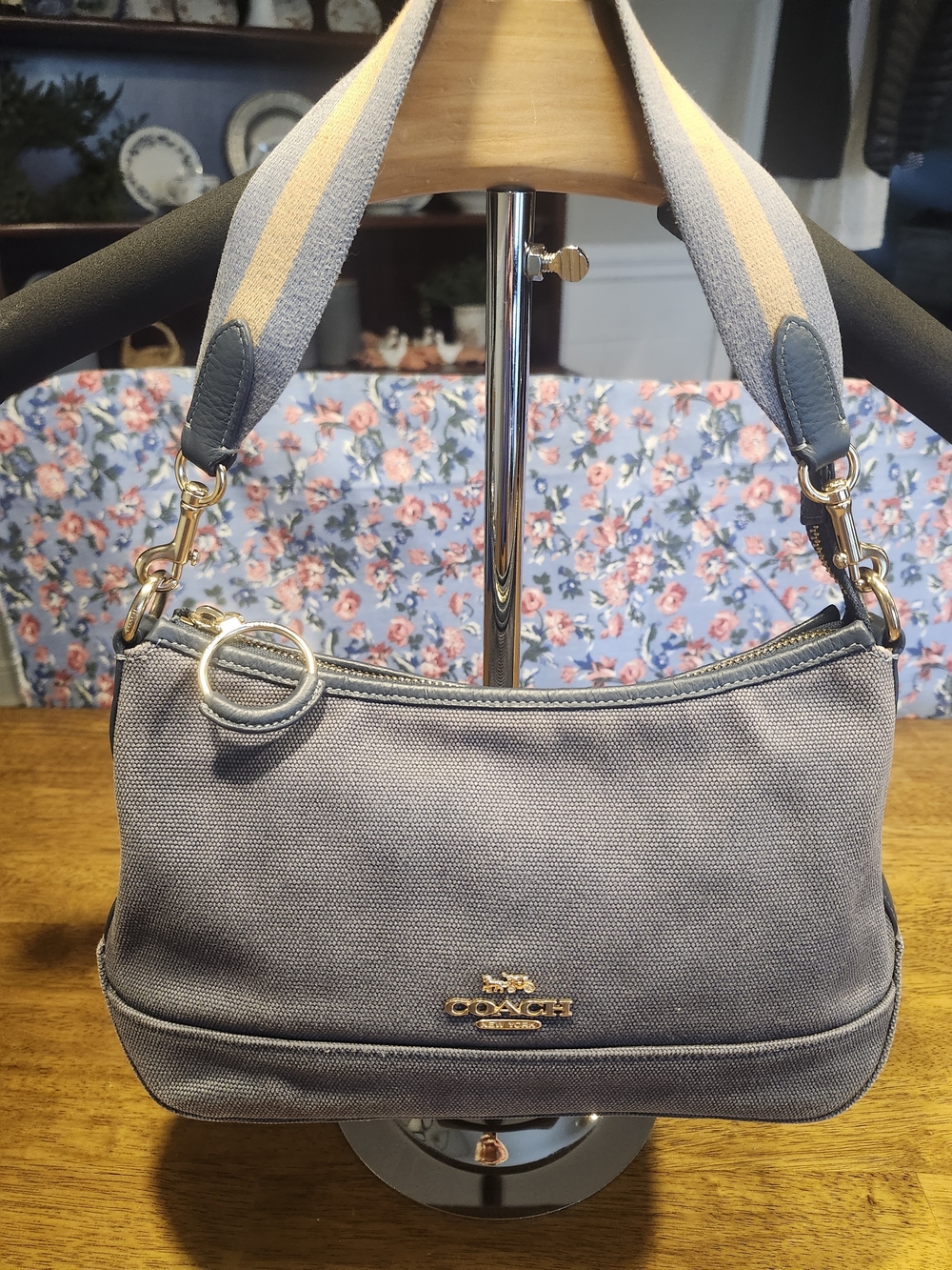 Coach Ellis Shoulder Bag in Denim Blue Canvas & Navy Leather CA626